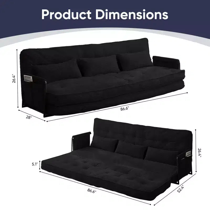 Mjkone Canapé futon pliant multifonctionnel Lit de sol Canapé 3 places paresseux avec oreillers, dossier réglable sur 6 positions