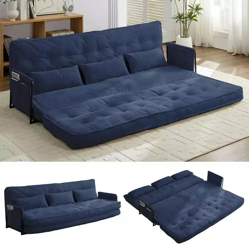 Mjkone Canapé futon pliant multifonctionnel Lit de sol Canapé 3 places paresseux avec oreillers, dossier réglable sur 6 positions