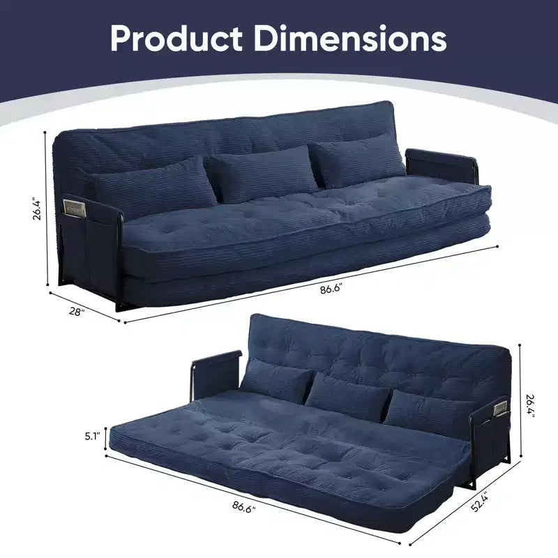 Mjkone Canapé futon pliant multifonctionnel Lit de sol Canapé 3 places paresseux avec oreillers, dossier réglable sur 6 positions