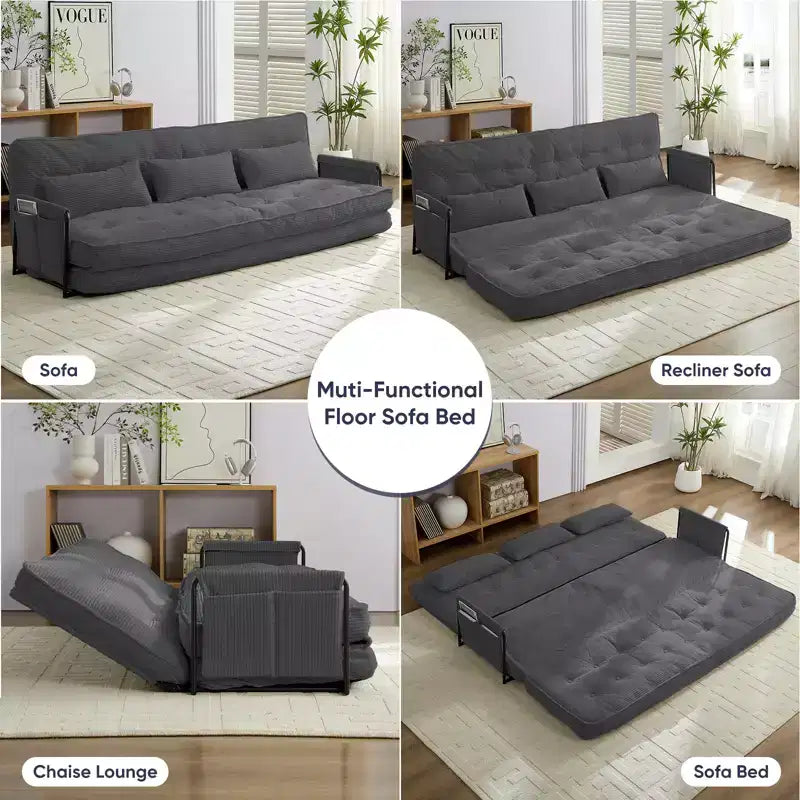 Mjkone Canapé futon pliant multifonctionnel Lit de sol Canapé 3 places paresseux avec oreillers, dossier réglable sur 6 positions