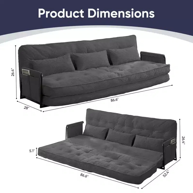 Mjkone Canapé futon pliant multifonctionnel Lit de sol Canapé 3 places paresseux avec oreillers, dossier réglable sur 6 positions