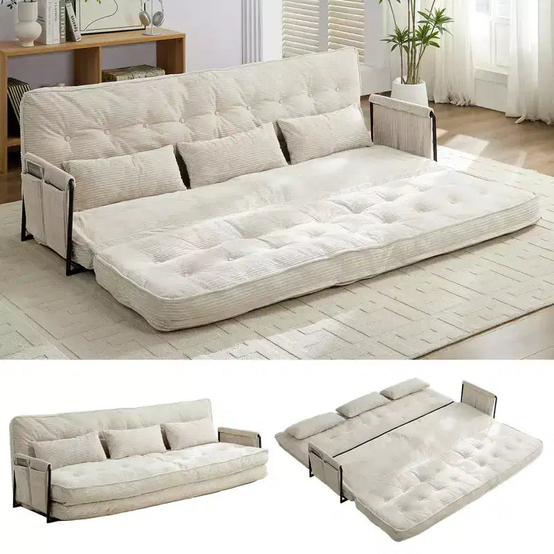 Mjkone Canapé futon pliant multifonctionnel Lit de sol Canapé 3 places paresseux avec oreillers, dossier réglable sur 6 positions