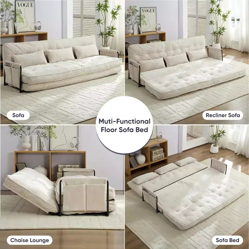 Mjkone Canapé futon pliant multifonctionnel Lit de sol Canapé 3 places paresseux avec oreillers, dossier réglable sur 6 positions
