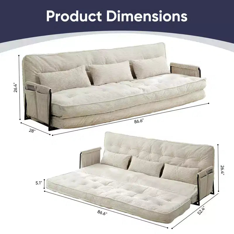 Mjkone Canapé futon pliant multifonctionnel Lit de sol Canapé 3 places paresseux avec oreillers, dossier réglable sur 6 positions