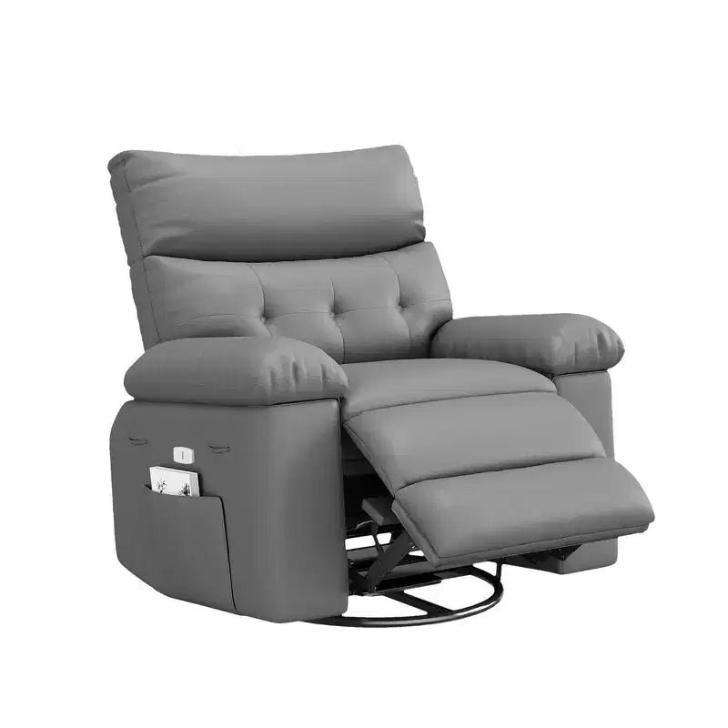 Manual Recliner Chair, 360 Swivel PU Leather Lounge Chair with Side Pocket for Living Room & Home Theater