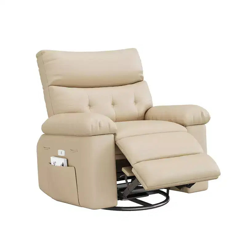 Manual Recliner Chair, 360 Swivel PU Leather Lounge Chair with Side Pocket for Living Room & Home Theater