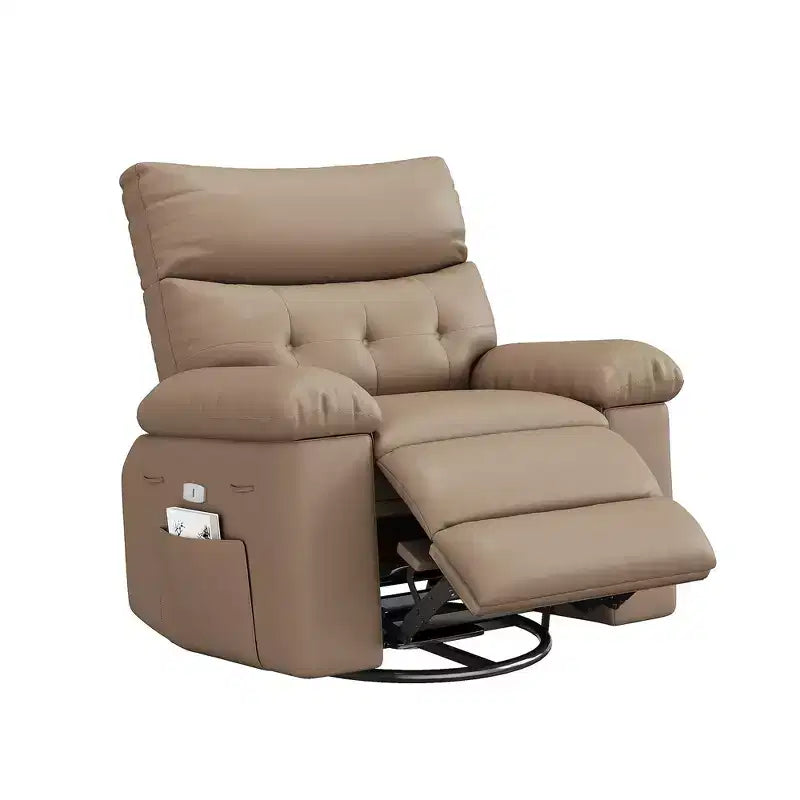 Manual Recliner Chair, 360 Swivel PU Leather Lounge Chair with Side Pocket for Living Room & Home Theater