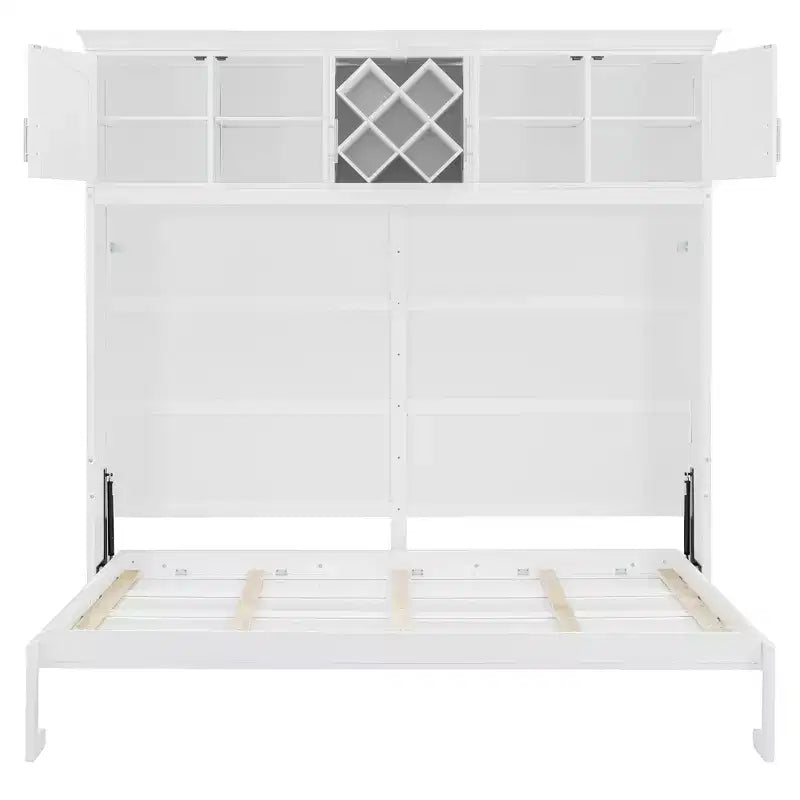 CLIHOME Queen Size Murphy Bed Wall Bed with Top Cabinets & Wine Rack