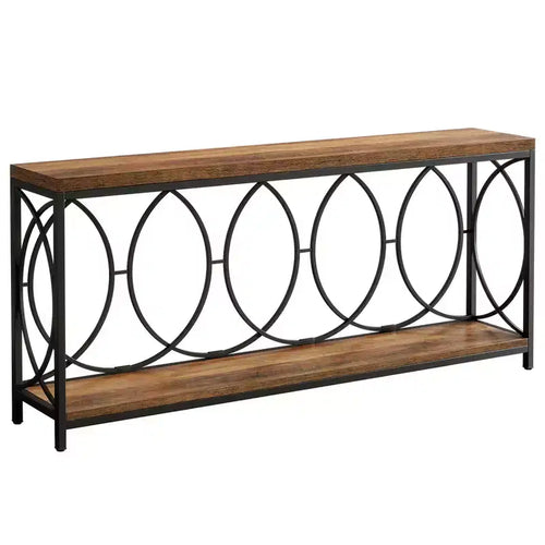 70.9-Inch Extra Long Console Table, 2-Tier Industrial Sofa Table Behind Couch with Storage Shelf, Narrow Entryway Console for Living Room