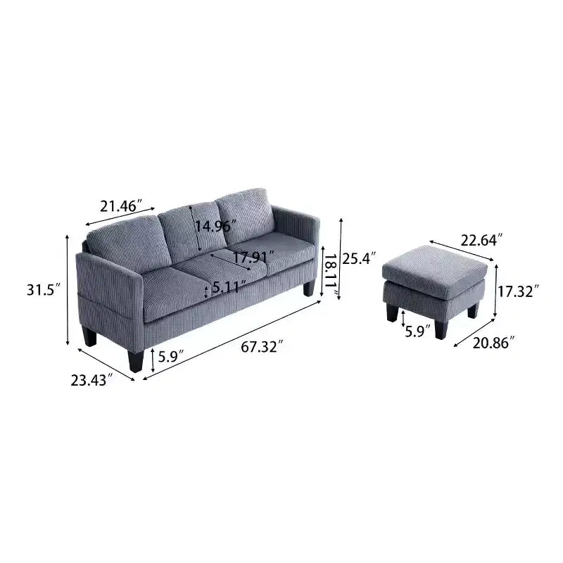 Canapé d'angle MAYEERTY en velours côtelé rembourré, aspect moderne et luxueux pour salon, gris