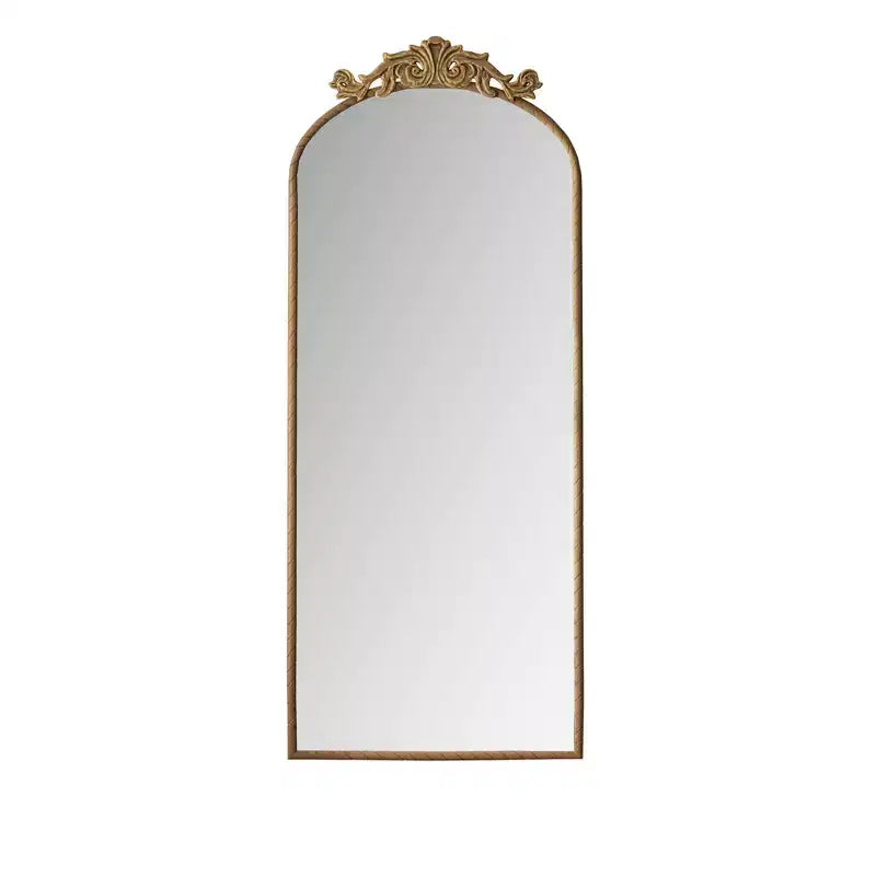 Miroir de corps entier vintage arqué 58x24, applique sculptée ornée, miroir mural pour décoration intérieure rétro, bronze/argent - ModernLuxe