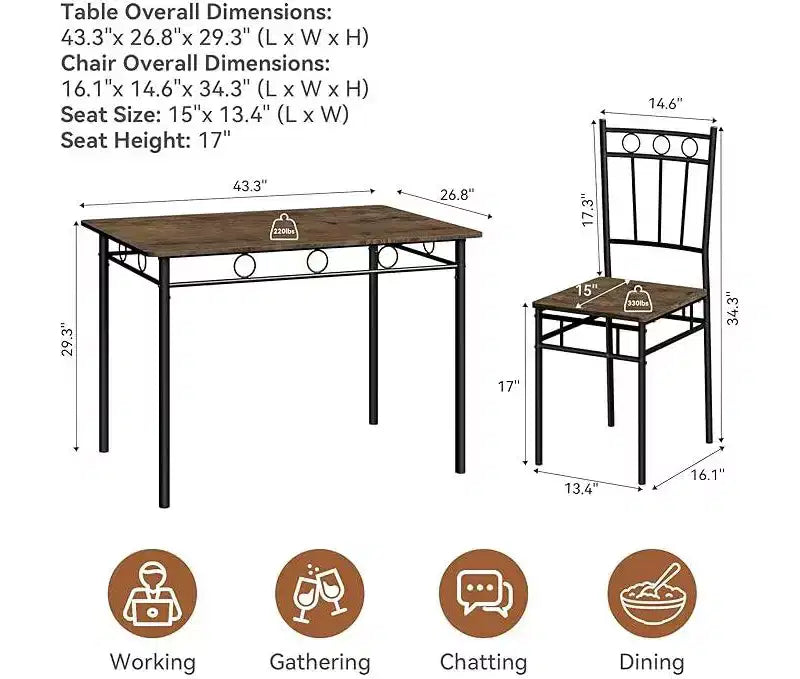 Ensemble de table à manger 4 places Dyonery Restaurant, ensemble de table à manger design, 4 chaises, ensemble de table à manger de cuisine peu encombrant, adapté aux petits espaces