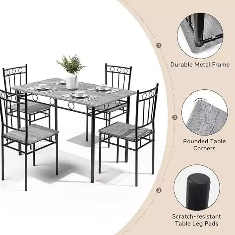 Ensemble de table à manger 4 places Dyonery Restaurant, ensemble de table à manger design, 4 chaises, ensemble de table à manger de cuisine peu encombrant, adapté aux petits espaces