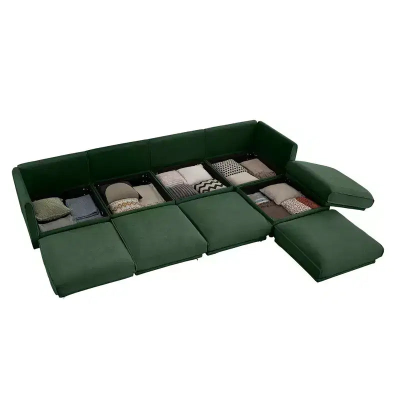 Canapé modulable avec rangement, dossier cylindrique et accoudoirs, assise profonde et confortable, durable et offrant un bon soutien pour le salon.