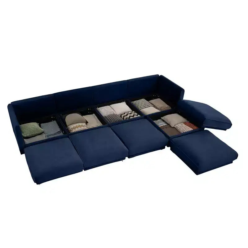 Canapé modulable avec rangement, dossier cylindrique et accoudoirs, assise profonde et confortable, durable et offrant un bon soutien pour le salon.