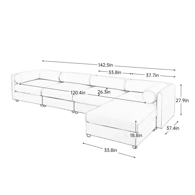 Canapé modulable avec rangement, dossier cylindrique et accoudoirs, assise profonde et confortable, durable et offrant un bon soutien pour le salon.