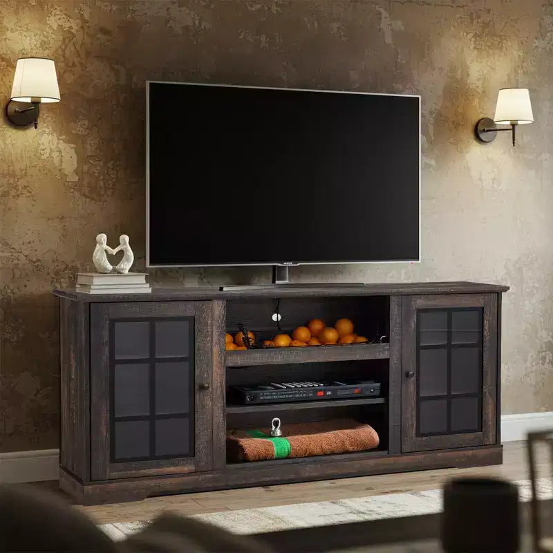 EROMMY Tv Stand With Tempered Glass Door For Tvs Up To 65