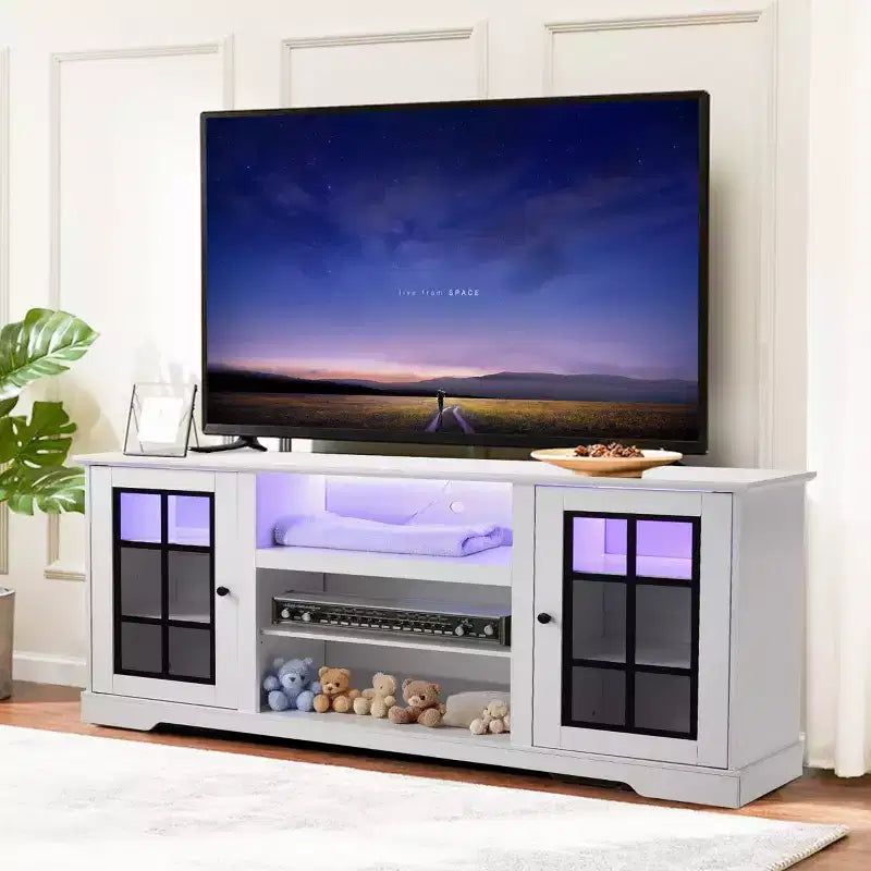 EROMMY Tv Stand With Tempered Glass Door For Tvs Up To 65