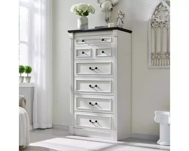 Mastgoal 57 Farmhouse Dresser with 7 Drawers, Rustic Wood Closet Storage with Roman Column for Bedroom