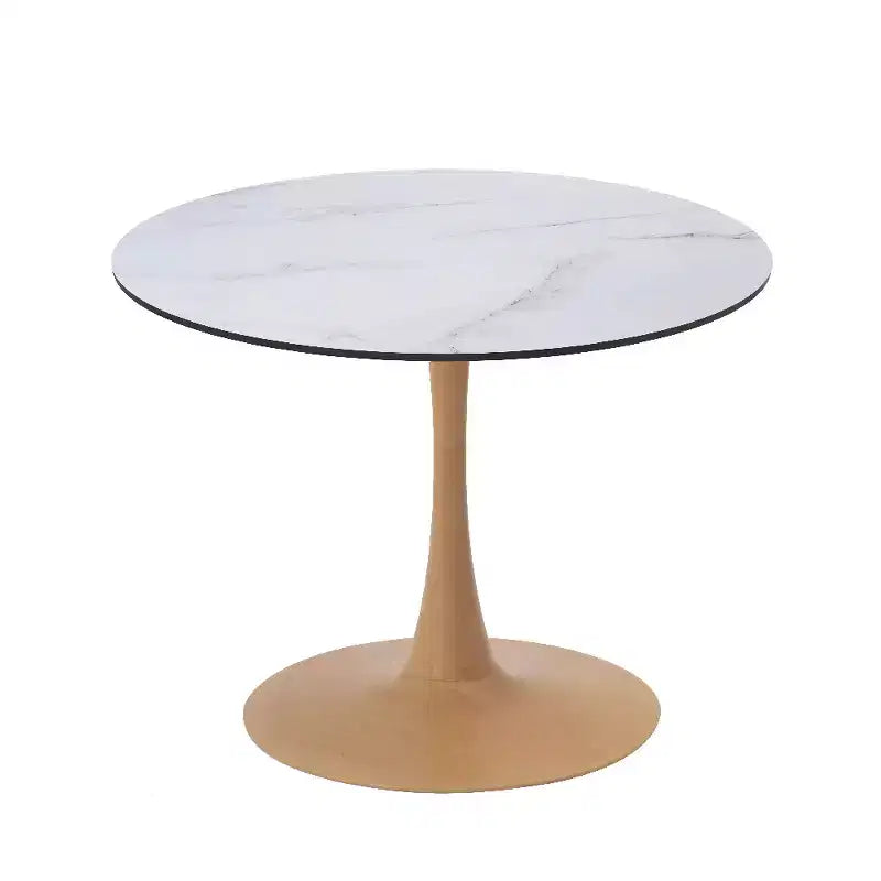 LeisureMod Bristol Round Dining Table  MDF Top with Natural Wood Steel Pedestal Base, Modern Kitchen & Dining Room Table, Accent Table