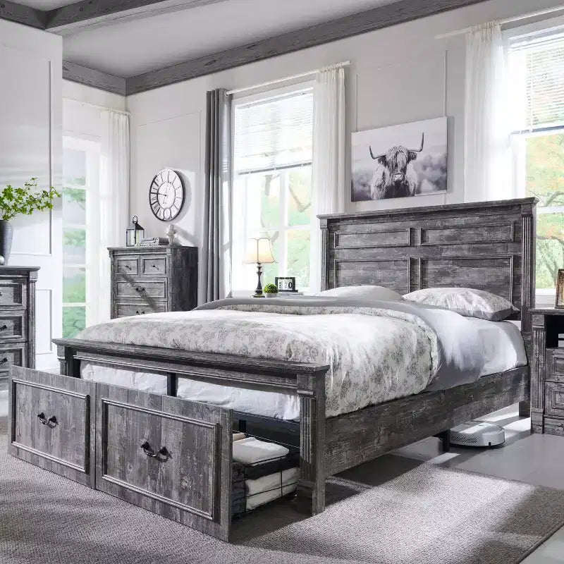 Mastgoal Queen Size Bed Frame with 51 Tall Headboard, 20 Roman Footboard, 2 Large Storage Drawers, No Box Spring Needed