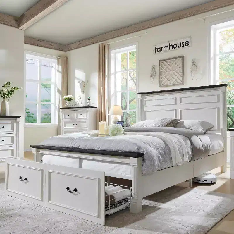 Mastgoal Queen Size Bed Frame with 51 Tall Headboard, 20 Roman Footboard, 2 Large Storage Drawers, No Box Spring Needed