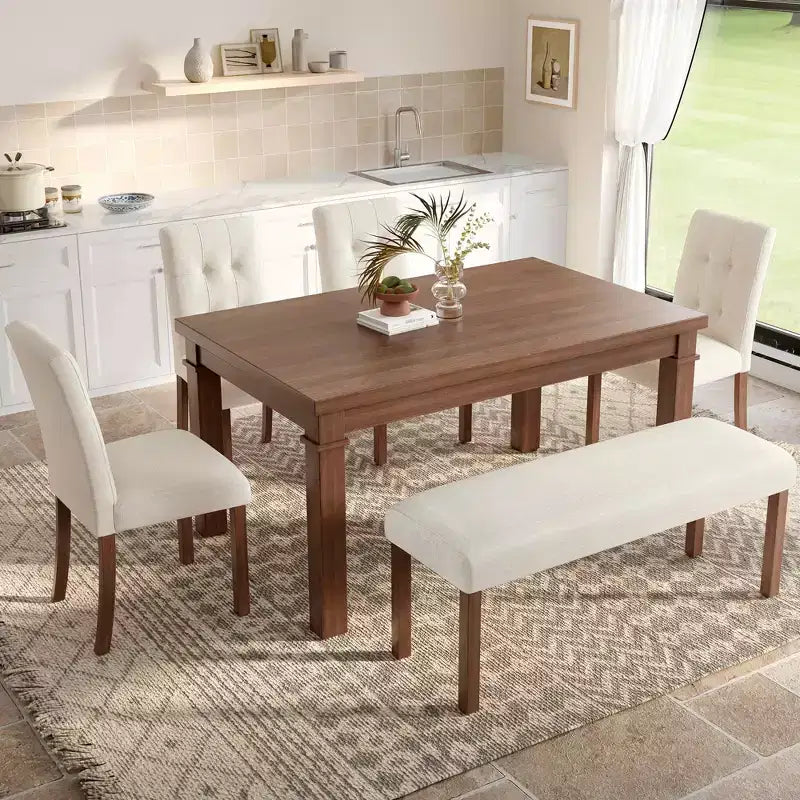 MAYEERTY Ensemble de salle à manger moderne 6 pièces, table rectangulaire, 4 chaises et un banc