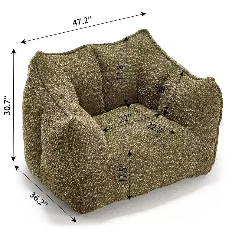 Okak Grand pouf carré de 119 cm en mousse haute résilience avec poignée et accoudoirs, canapé de sol en chenille pour salon