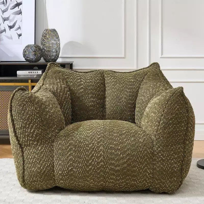 Okak Grand pouf carré de 119 cm en mousse haute résilience avec poignée et accoudoirs, canapé de sol en chenille pour salon