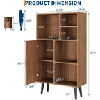 Petite bibliothèque à 4 niveaux avec pieds, étagère courte autoportante en bois avec porte, organiseur de rangement multifonctionnel en forme de cube, couleur noyer, pour salon, bureau