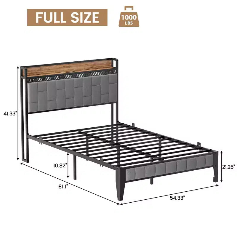 Cadre de lit complet COZONY avec tête et pied de lit en bois, éclairage LED réglable et station de charge, espace de rangement