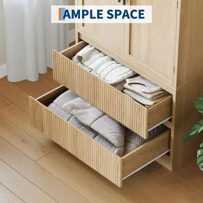 COZONY 66 Armoire de chambre en bois naturel avec tringle et tiroir de rangement