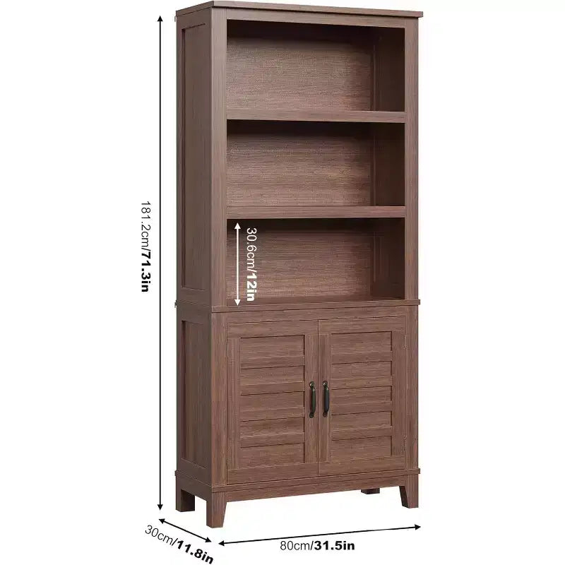 Acekool 71 Bibliothèque de style rustique avec portes, étagère haute à 5 niveaux pour salon ou bureau