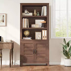 Acekool 71 Bibliothèque de style rustique avec portes, étagère haute à 5 niveaux pour salon ou bureau
