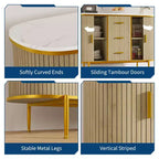 COZONY Buffet Moderne 47.3, Console d'Appoint Mid-Century, Plateau Faux Marbre, 2 Portes Coulissantes, 3 Tiroirs pour Cuisine, Salon, Entrée