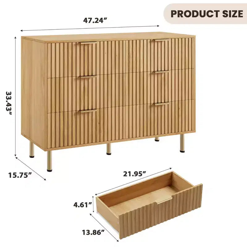 COZONY 47 Commode cannelée moderne, grande commode à 6 tiroirs pour salon, chambre et couloir