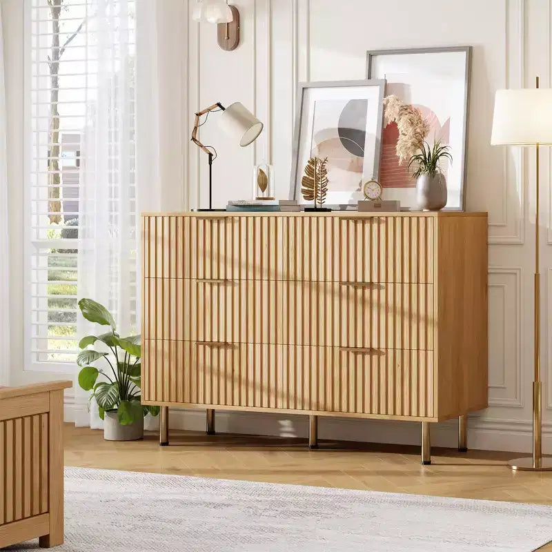 COZONY 47 Commode cannelée moderne, grande commode à 6 tiroirs pour salon, chambre et couloir