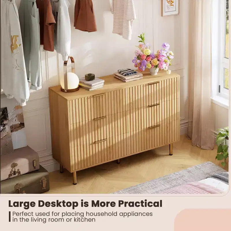COZONY 47 Commode cannelée moderne, grande commode à 6 tiroirs pour salon, chambre et couloir