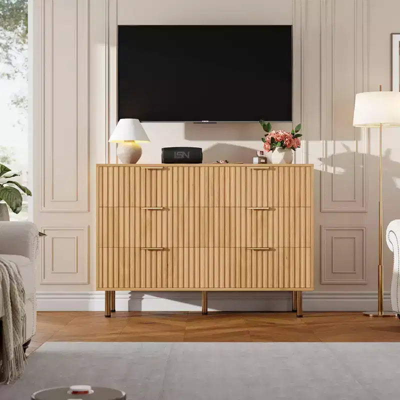 COZONY 47 Commode cannelée moderne, grande commode à 6 tiroirs pour salon, chambre et couloir