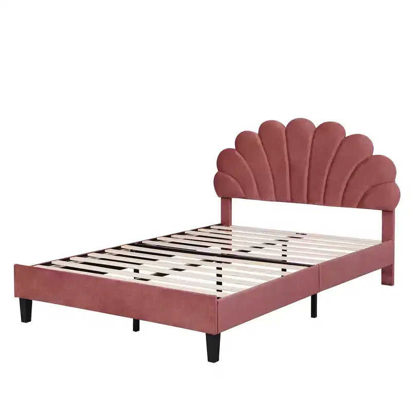 Lit Plateforme Moderne Rembourré Luxystar avec Tête de Lit en Velours à Motif Floral