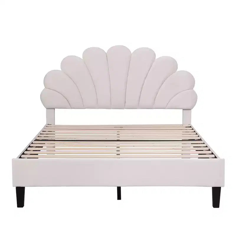 Lit Plateforme Moderne Rembourré Luxystar avec Tête de Lit en Velours à Motif Floral