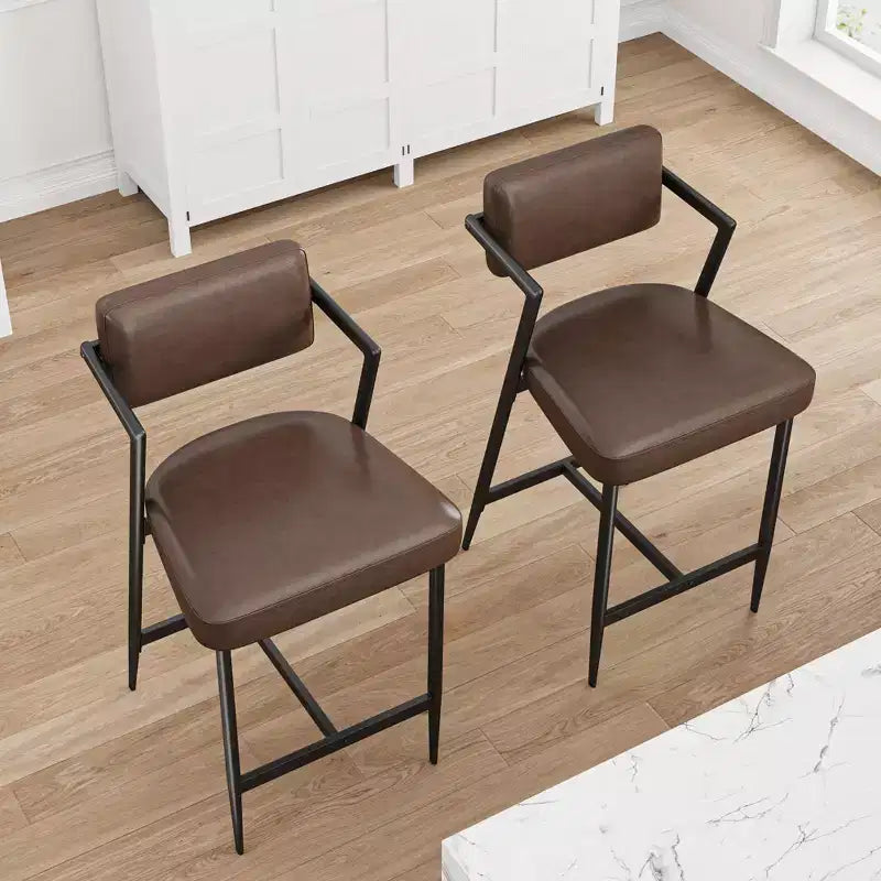 Lot de 2 tabourets de bar, chaises de bar hautes avec coussin épais et pieds en métal épais, tabourets de bar rembourrés hauteur comptoir avec dossier et repose-pieds