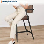 Lot de 2 tabourets de bar, chaises de bar hautes avec coussin épais et pieds en métal épais, tabourets de bar rembourrés hauteur comptoir avec dossier et repose-pieds