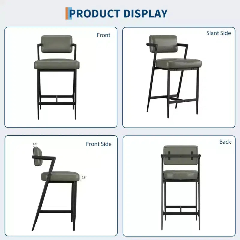 Lot de 2 tabourets de bar, chaises de bar hautes avec coussin épais et pieds en métal épais, tabourets de bar rembourrés hauteur comptoir avec dossier et repose-pieds