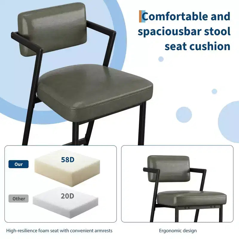 Lot de 2 tabourets de bar, chaises de bar hautes avec coussin épais et pieds en métal épais, tabourets de bar rembourrés hauteur comptoir avec dossier et repose-pieds