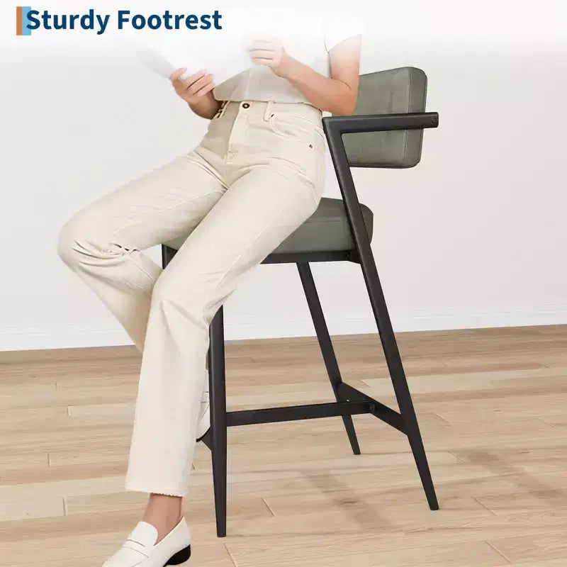 Lot de 2 tabourets de bar, chaises de bar hautes avec coussin épais et pieds en métal épais, tabourets de bar rembourrés hauteur comptoir avec dossier et repose-pieds