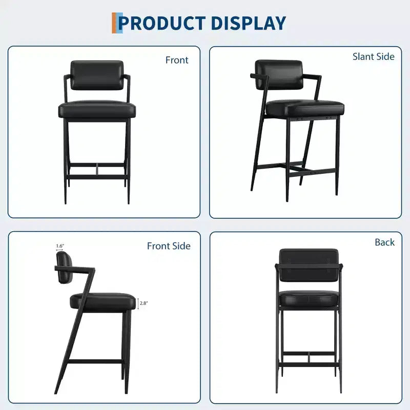 Lot de 2 tabourets de bar, chaises de bar hautes avec coussin épais et pieds en métal épais, tabourets de bar rembourrés hauteur comptoir avec dossier et repose-pieds