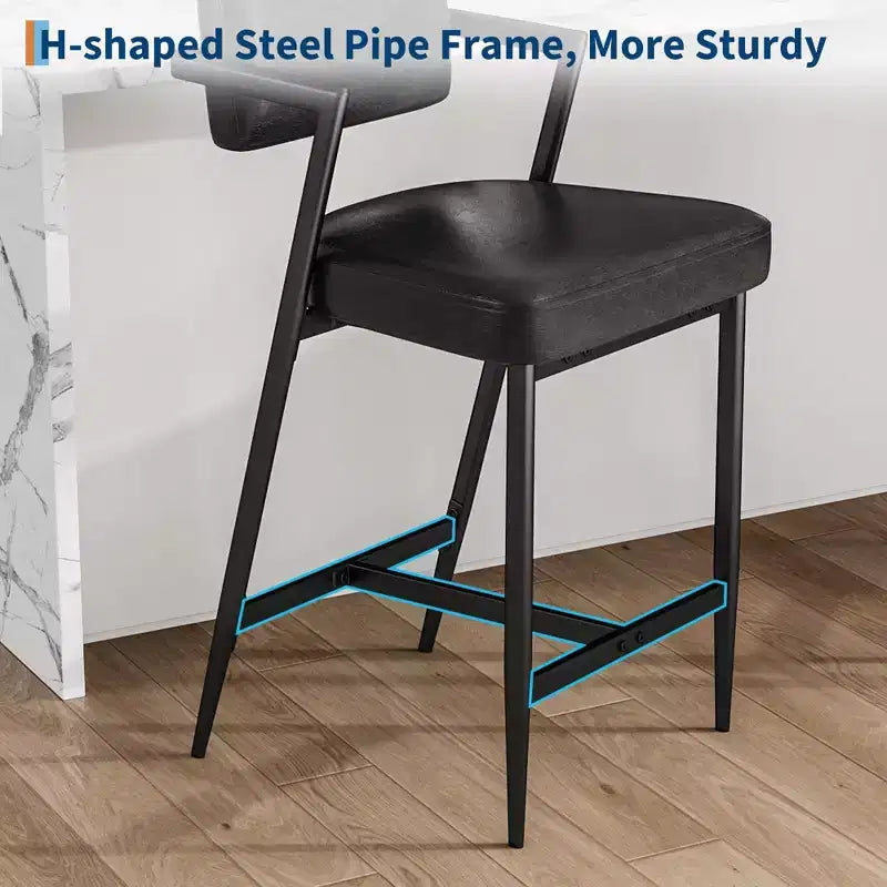 Lot de 2 tabourets de bar, chaises de bar hautes avec coussin épais et pieds en métal épais, tabourets de bar rembourrés hauteur comptoir avec dossier et repose-pieds