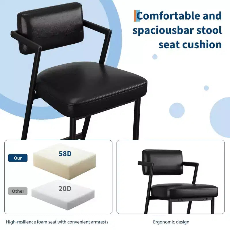Lot de 2 tabourets de bar, chaises de bar hautes avec coussin épais et pieds en métal épais, tabourets de bar rembourrés hauteur comptoir avec dossier et repose-pieds