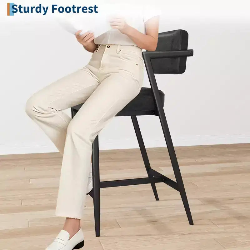 Lot de 2 tabourets de bar, chaises de bar hautes avec coussin épais et pieds en métal épais, tabourets de bar rembourrés hauteur comptoir avec dossier et repose-pieds